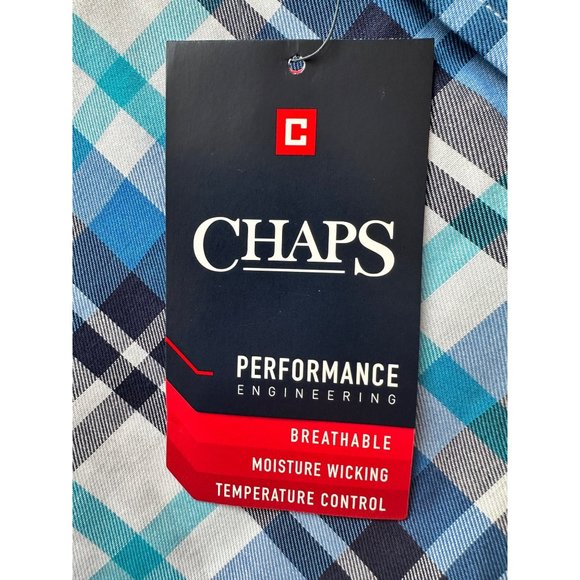 Chaps Performance Easy Care Twill Button Up Shirt Men XXL Blue White Plaid NWT - Picture 9 of 12